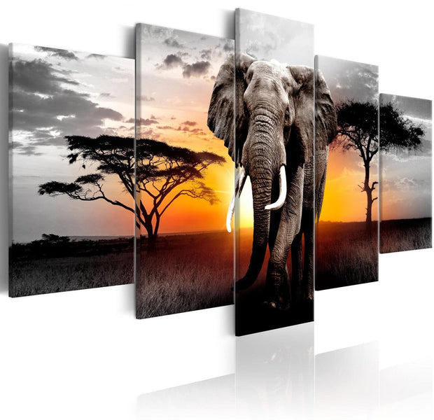 Stretched Canvas Animal Art - Elephant At Sunset-Tiptophomedecor
