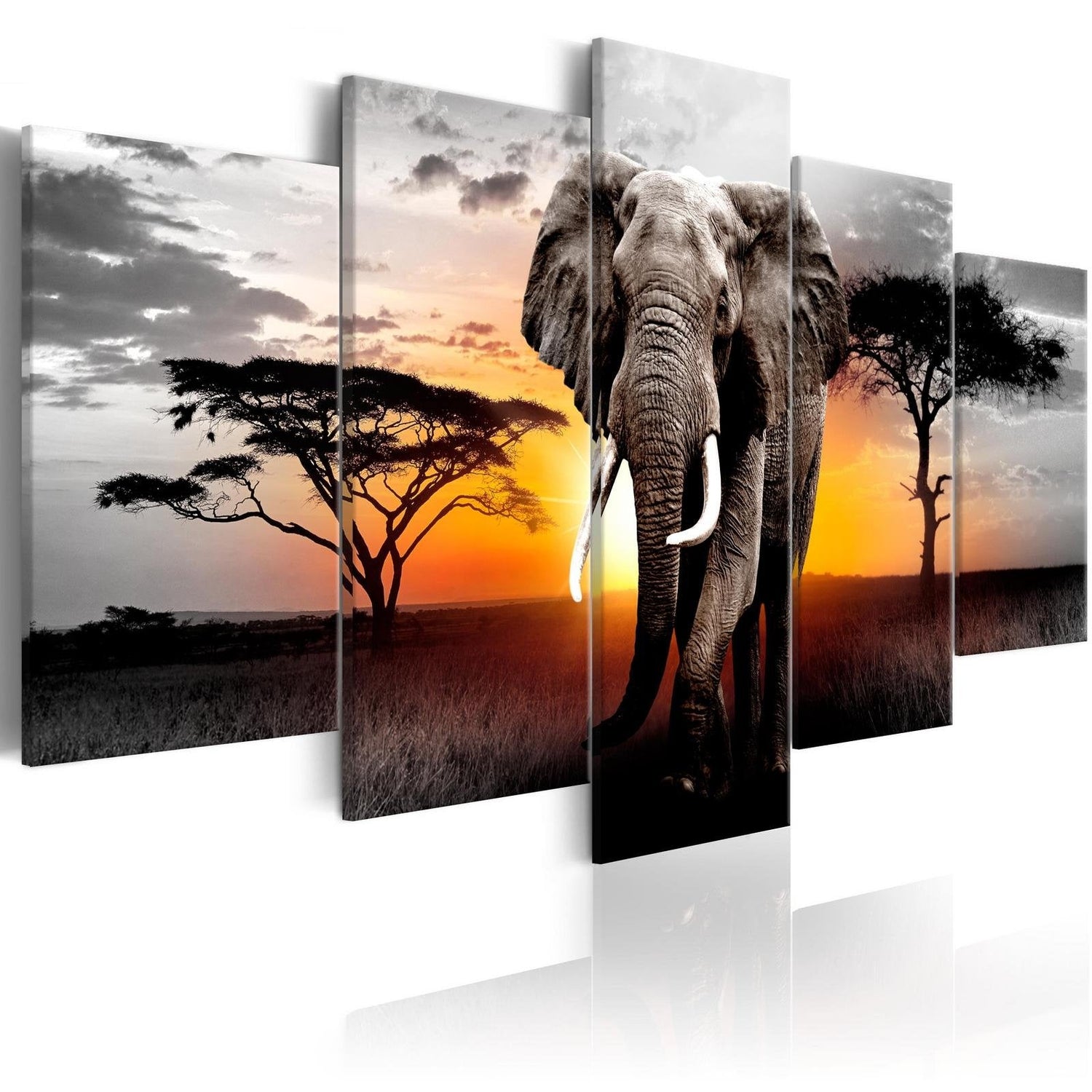 Stretched Canvas Animal Art - Elephant At Sunset-Tiptophomedecor