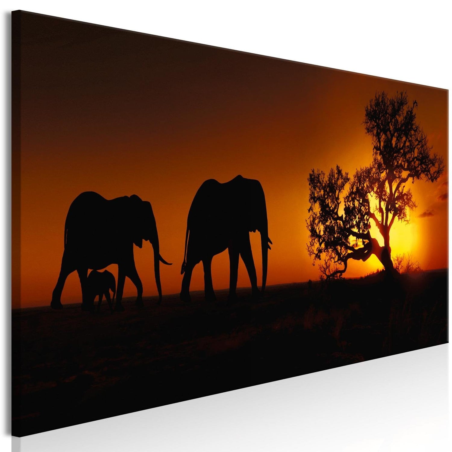 Stretched Canvas Animal Art - Elephant Family (Orange)-Tiptophomedecor