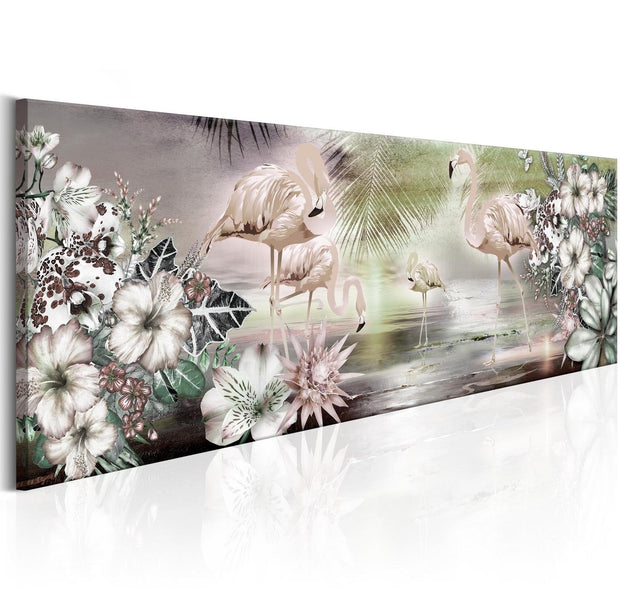 Stretched Canvas Animal Art - Flamingoes And Flowers-Tiptophomedecor
