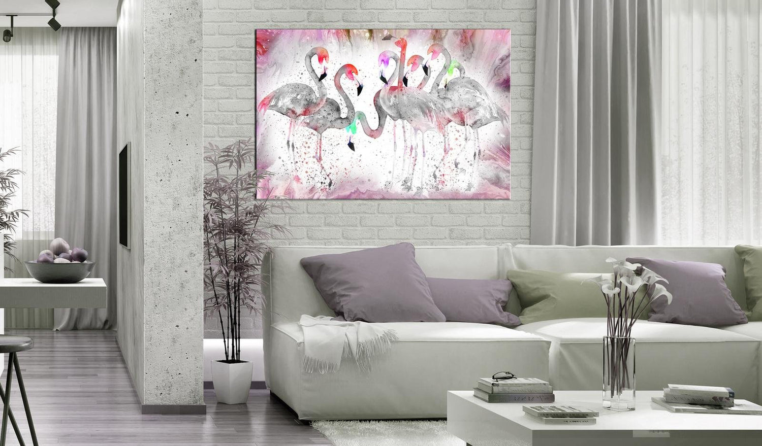 Stretched Canvas Animal Art - Flamingoes Family-Tiptophomedecor