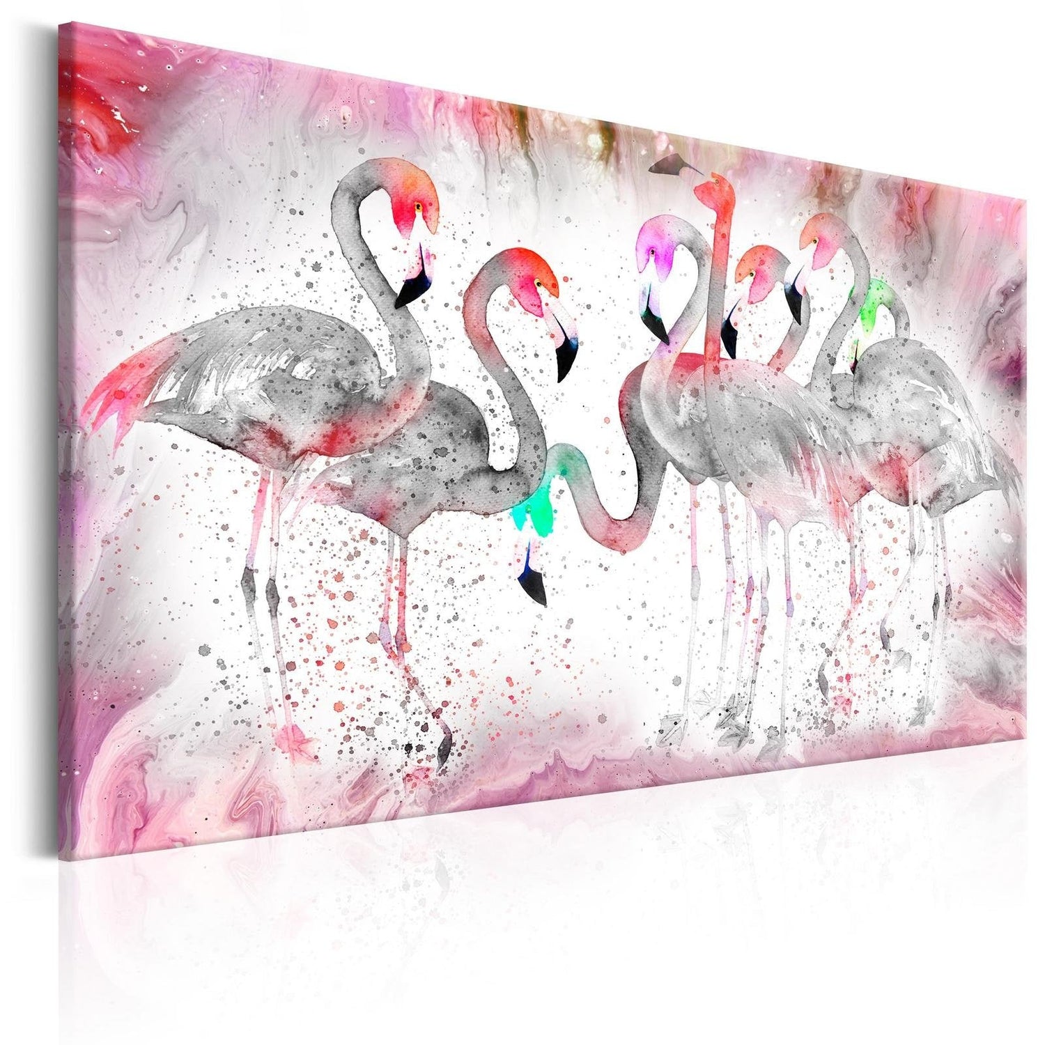 Stretched Canvas Animal Art - Flamingoes Family-Tiptophomedecor