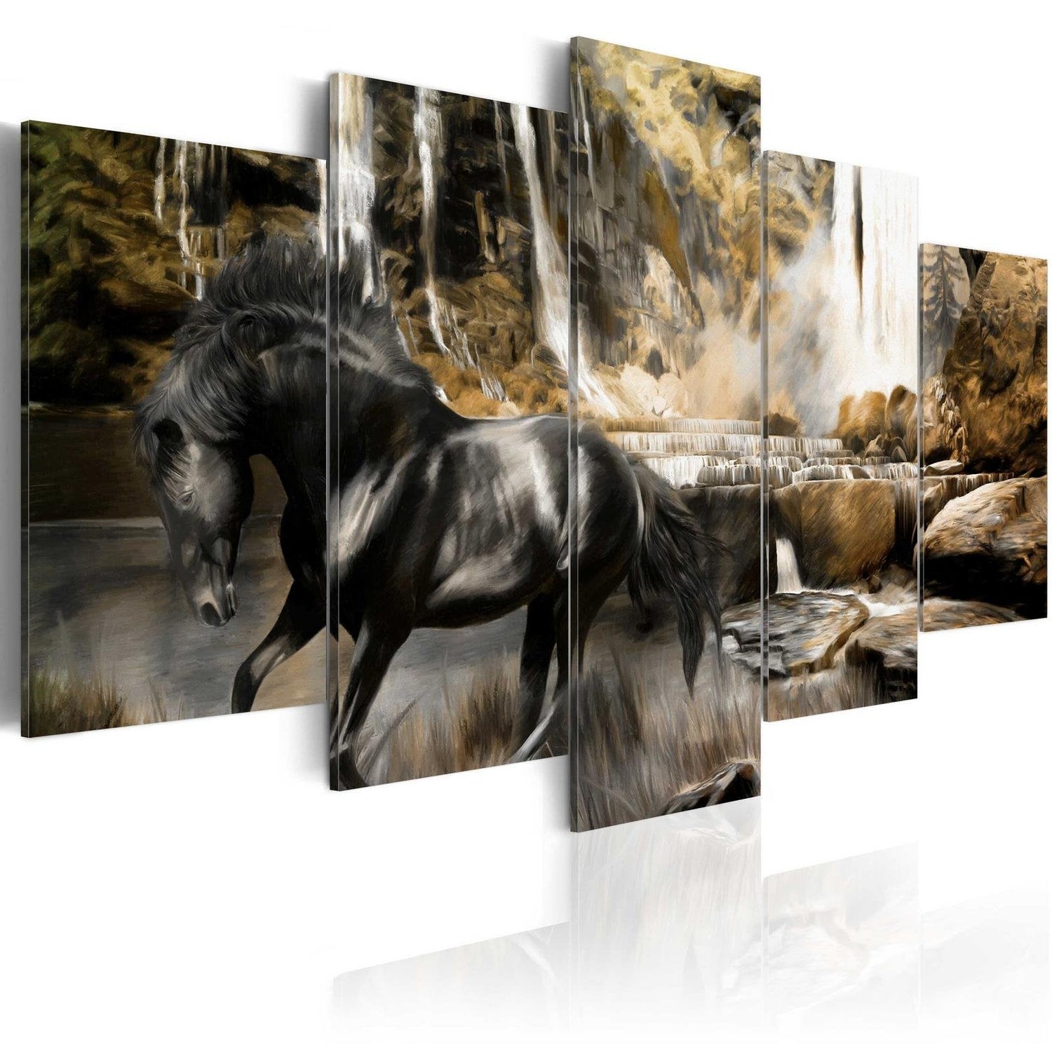 Stretched Canvas Animal Art - Foggy Weather Over Waterfall-Tiptophomedecor