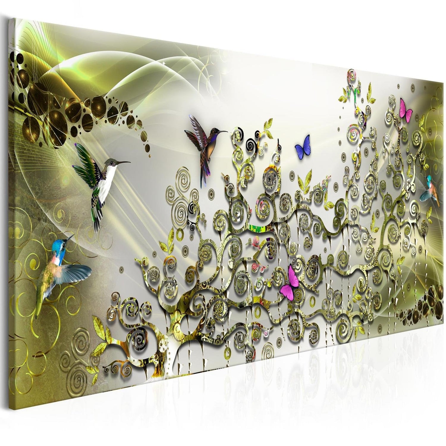 Stretched Canvas Animal Art - Hummingbirds Dance Green Narrow-Tiptophomedecor