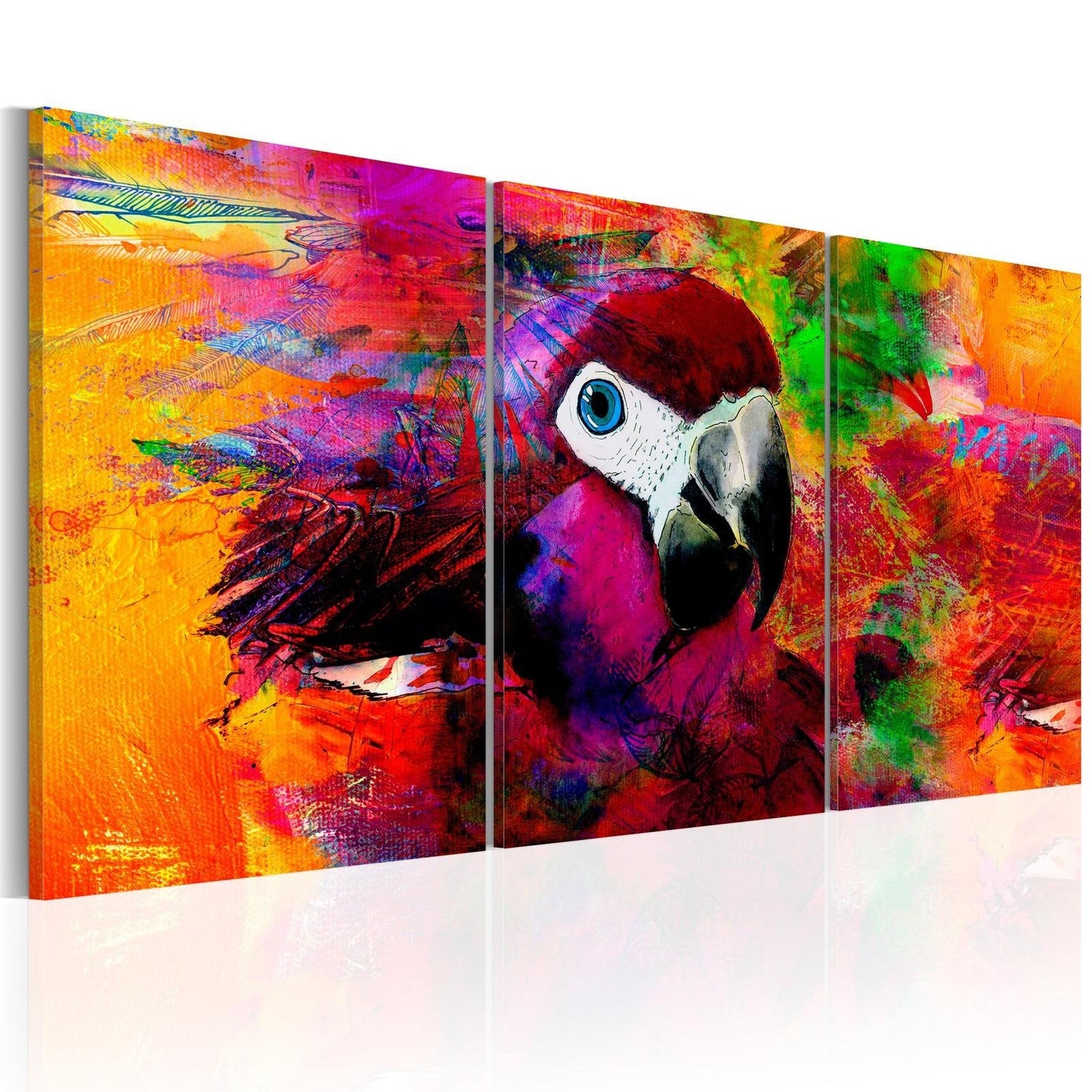 Stretched Canvas Animal Art - Jungle Of Colours-Tiptophomedecor