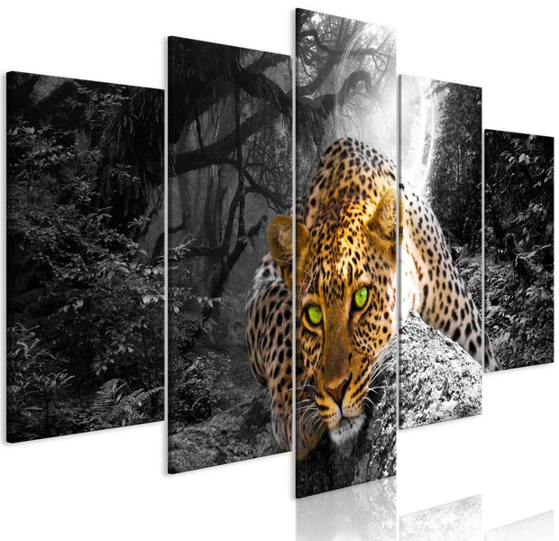 Stretched Canvas Animal Art - Leopard Lying Grey 5 Piece-Tiptophomedecor