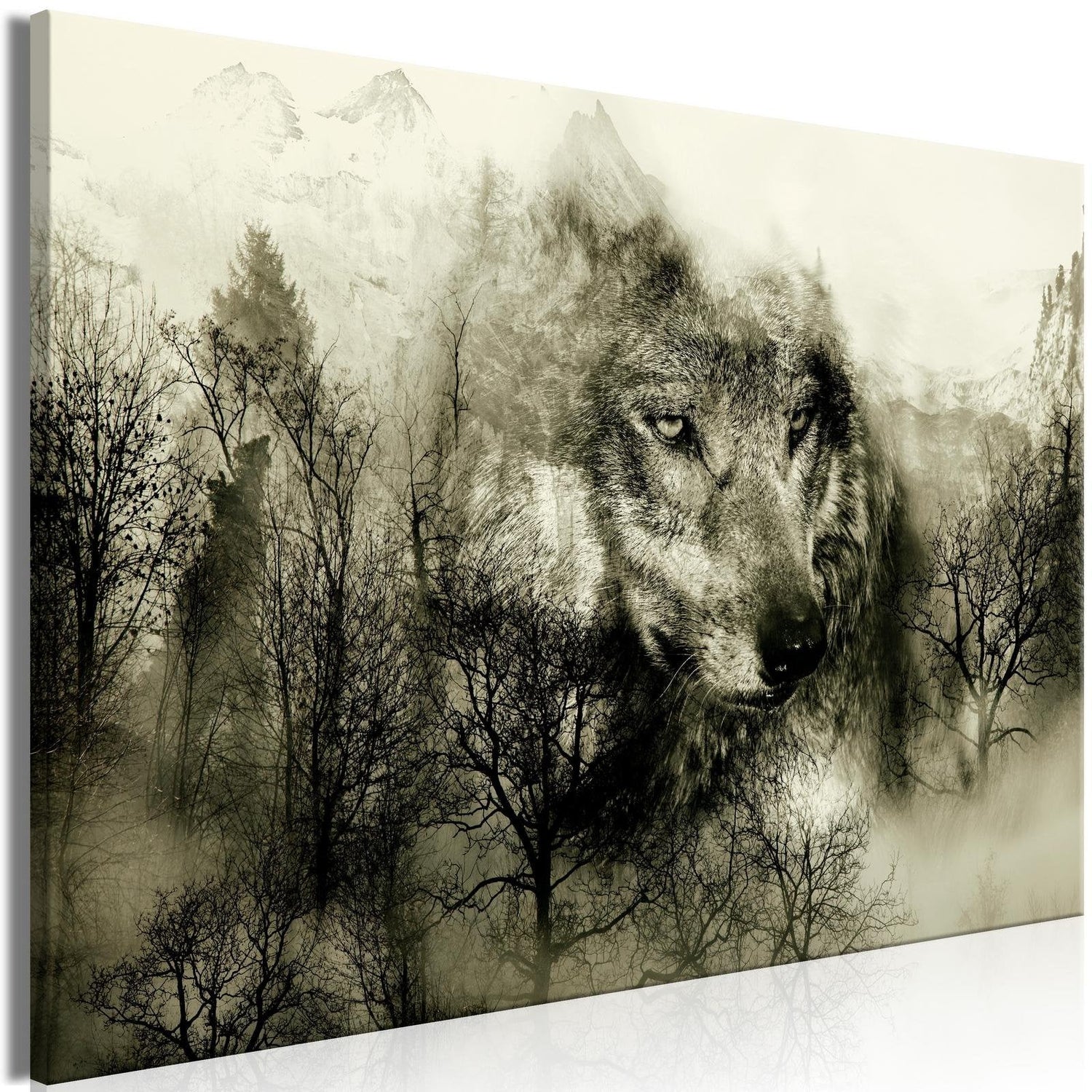 Stretched Canvas Animal Art - Mountain Predator Wide Beige-Tiptophomedecor
