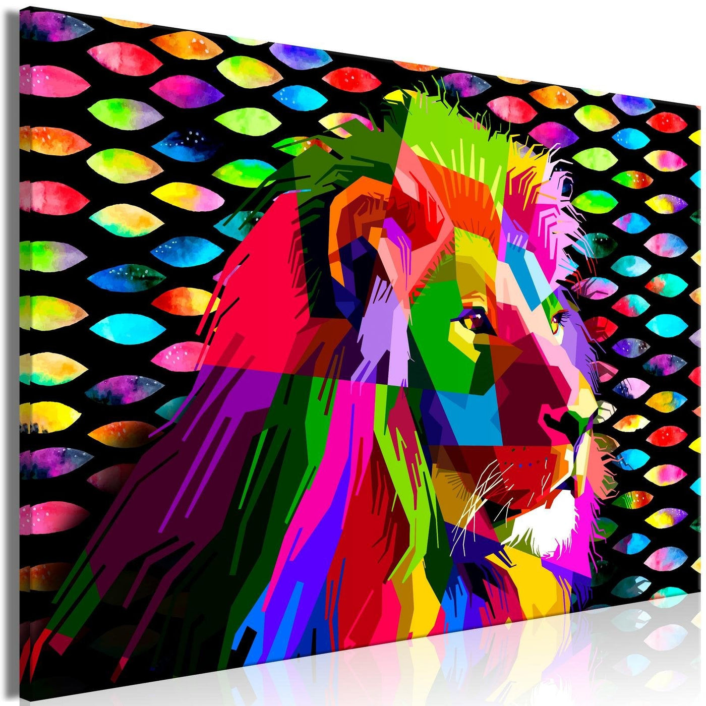 Stretched Canvas Animal Art - Rainbow Lion Wide-Tiptophomedecor