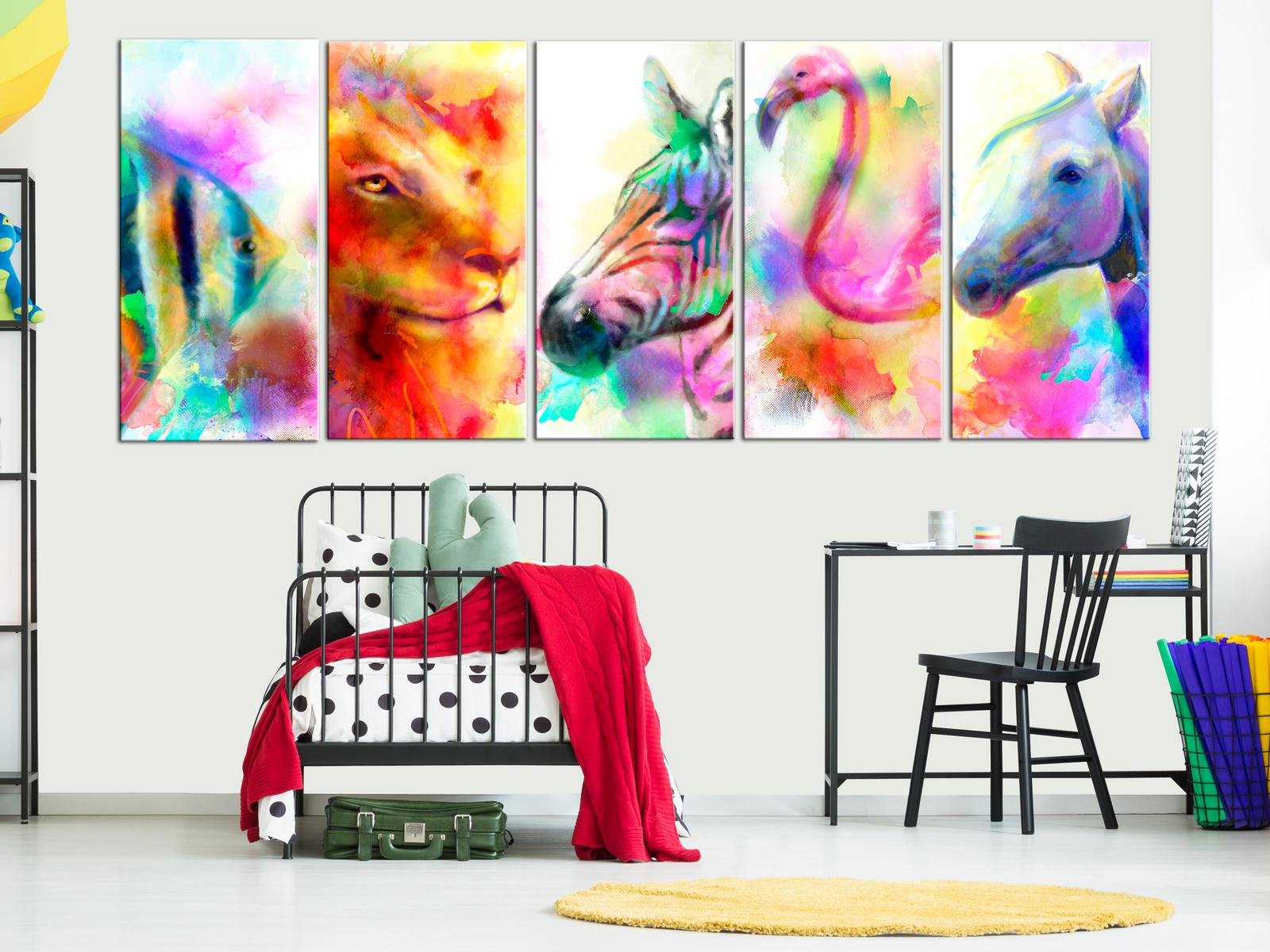 Stretched Canvas Animal Art - Rainbow Watercolours Narrow-Tiptophomedecor