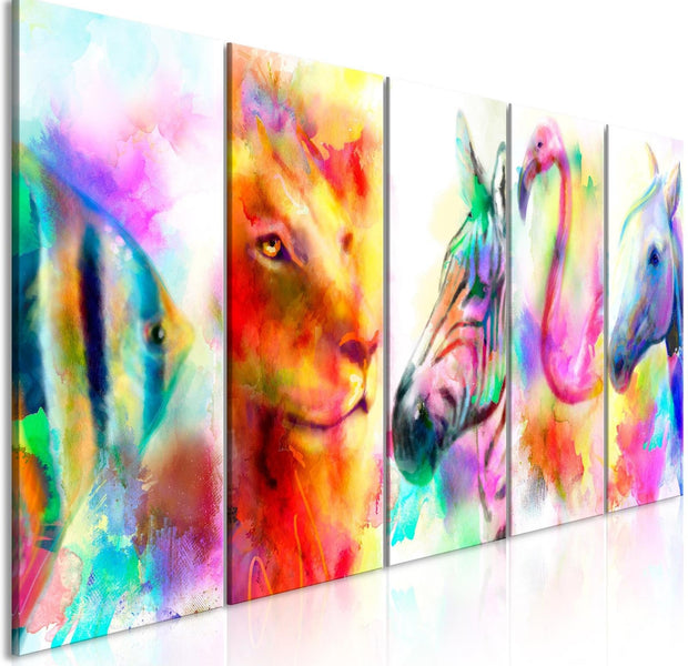 Stretched Canvas Animal Art - Rainbow Watercolours Narrow-Tiptophomedecor