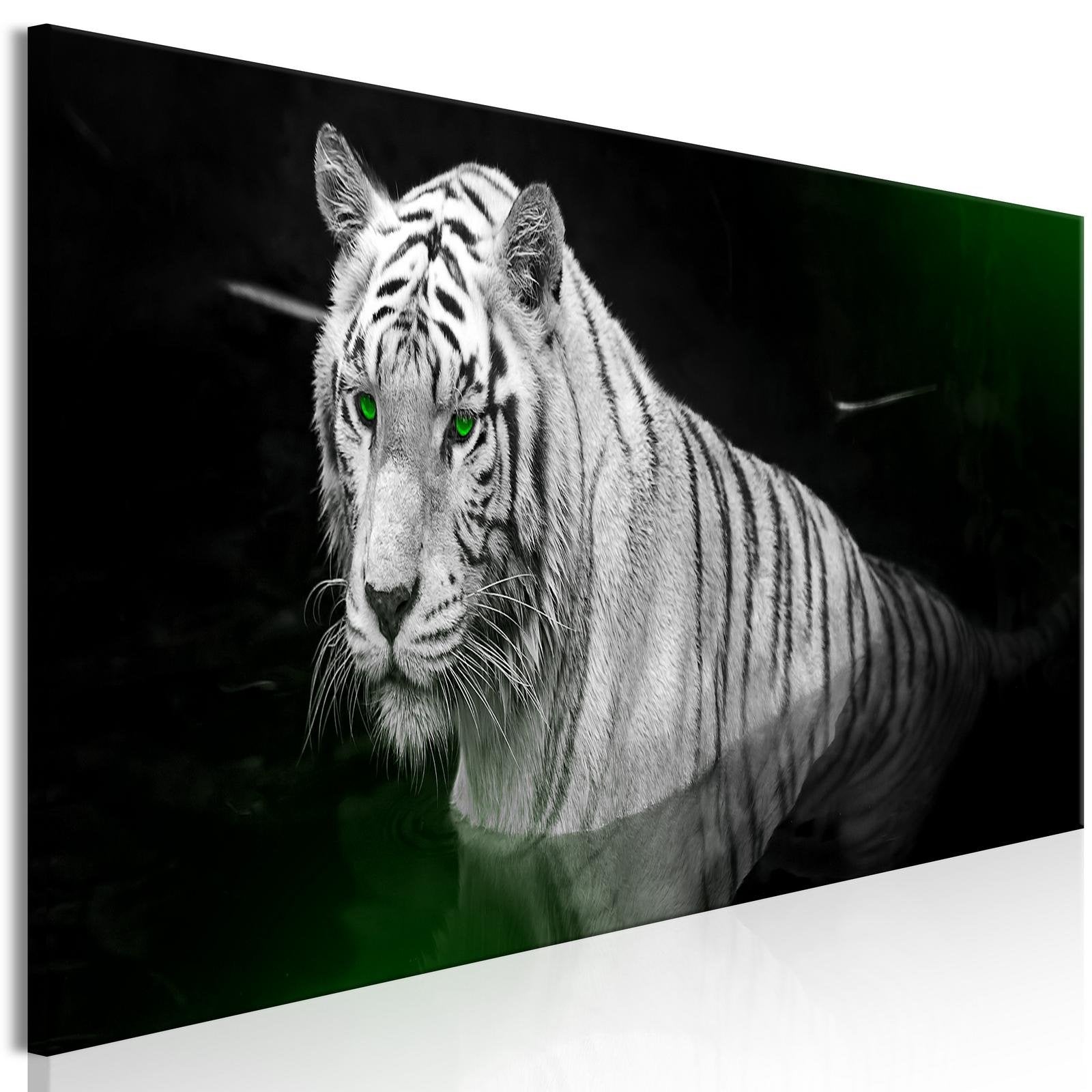Stretched Canvas Animal Art - Shining Tiger Green Narrow-Tiptophomedecor