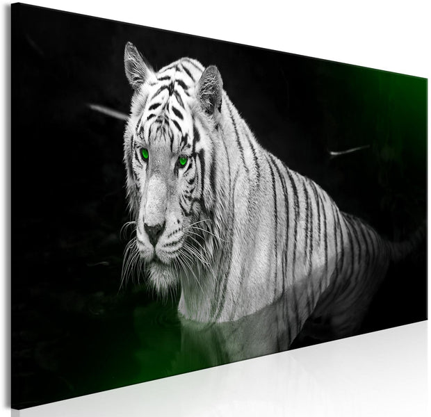 Stretched Canvas Animal Art - Shining Tiger Green Narrow-Tiptophomedecor