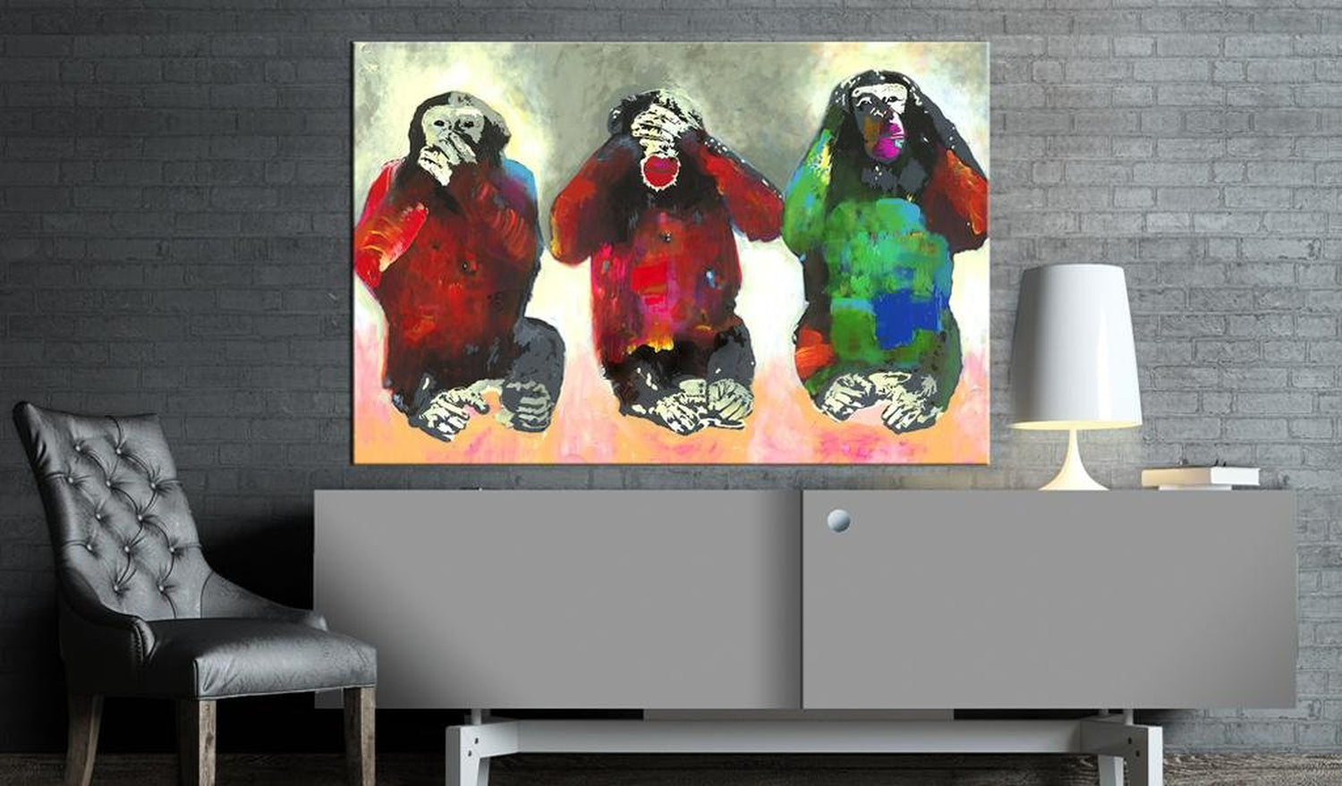 Stretched Canvas Animal Art - Three Wise Monkeys-Tiptophomedecor