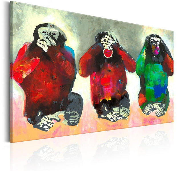 Stretched Canvas Animal Art - Three Wise Monkeys-Tiptophomedecor