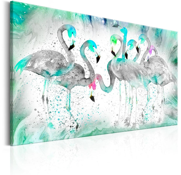 Stretched Canvas Animal Art - Turquoise Flamingoes-Tiptophomedecor
