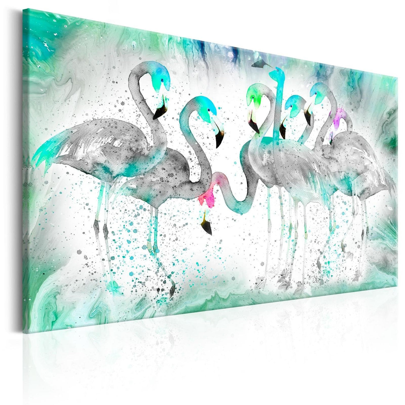 Stretched Canvas Animal Art - Turquoise Flamingoes-Tiptophomedecor