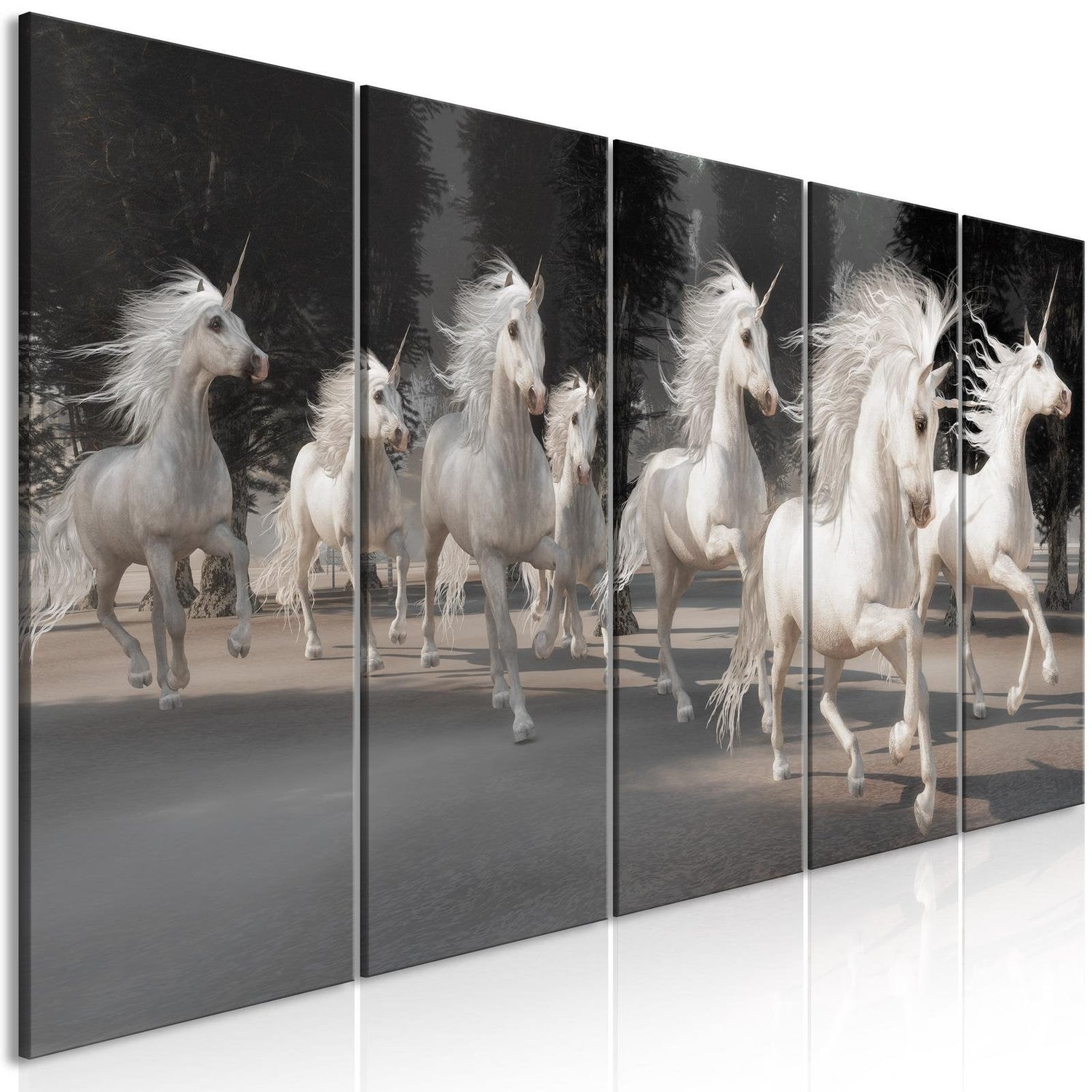 Stretched Canvas Animal Art - Unicorns Run Narrow-Tiptophomedecor