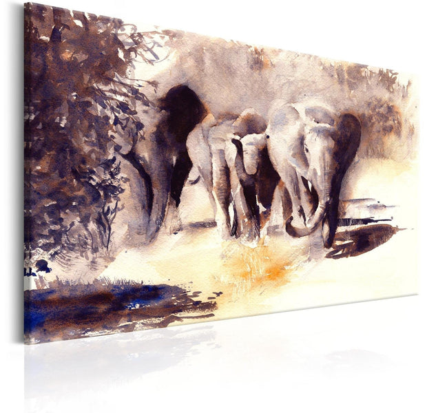 Stretched Canvas Animal Art - Watercolour Elephants-Tiptophomedecor