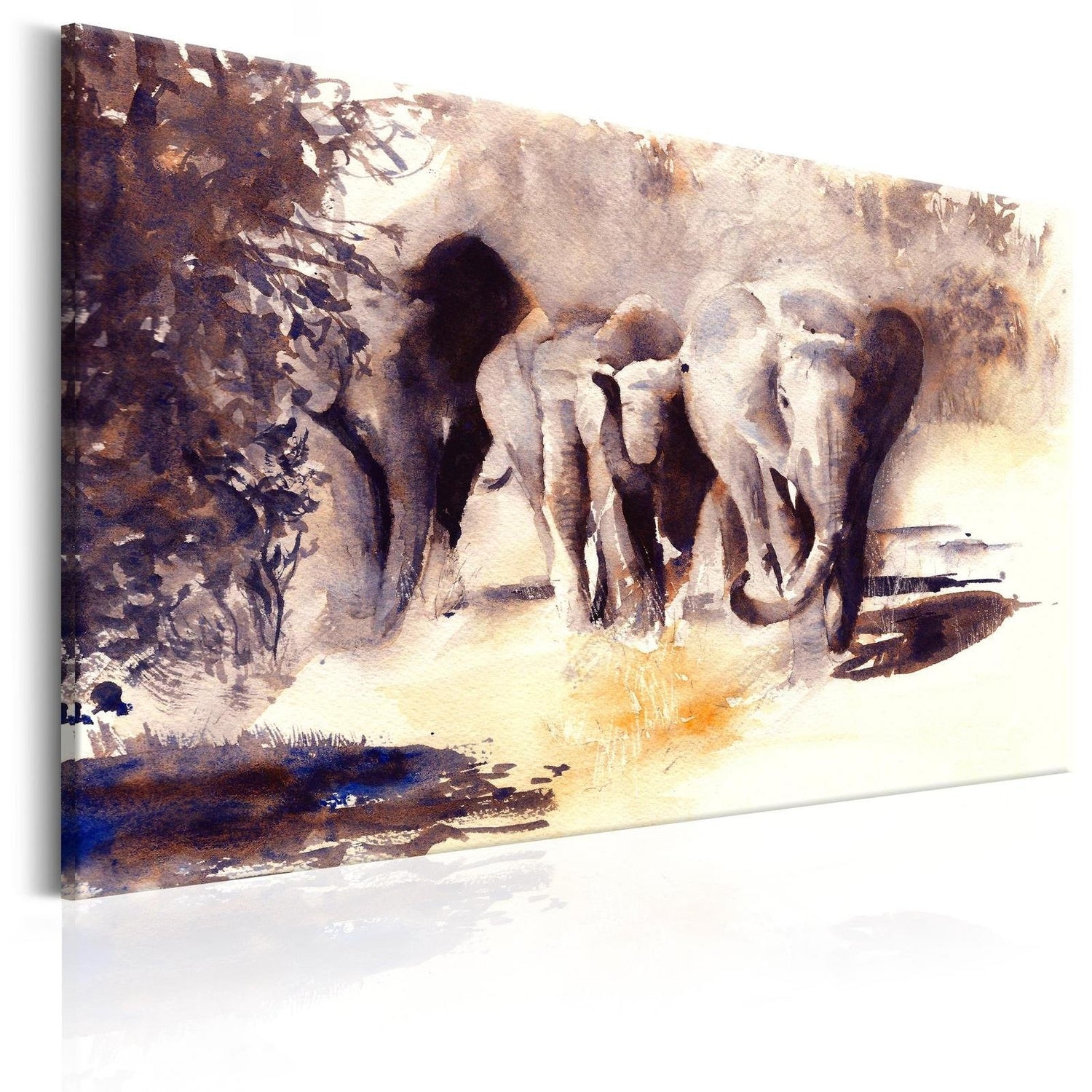 Stretched Canvas Animal Art - Watercolour Elephants-Tiptophomedecor
