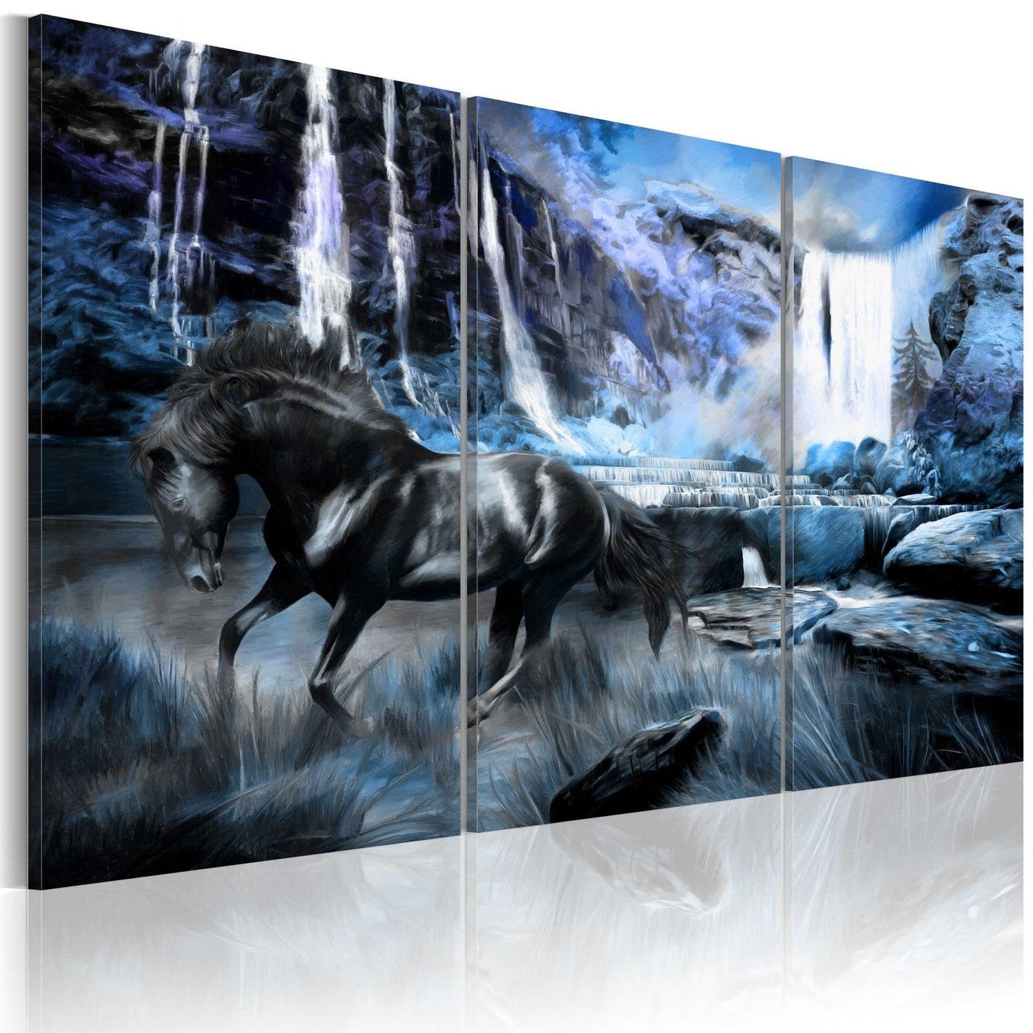 Stretched Canvas Animal Art - Waterfall In Colour Of Sapphire-Tiptophomedecor