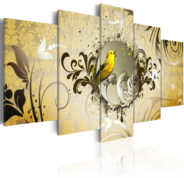 Stretched Canvas Animal Art - Yellow Bird Singing-Tiptophomedecor