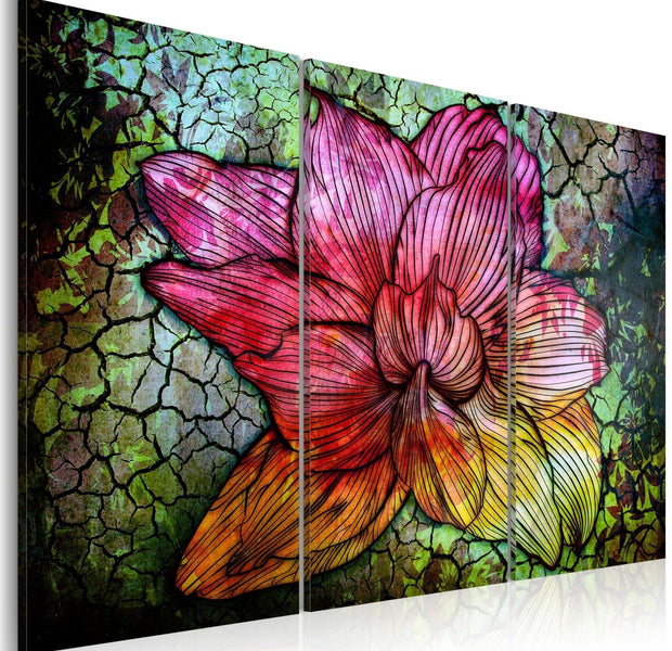 Stretched Canvas Floral Art - A Rainbow Hued Abstract Flower-Tiptophomedecor