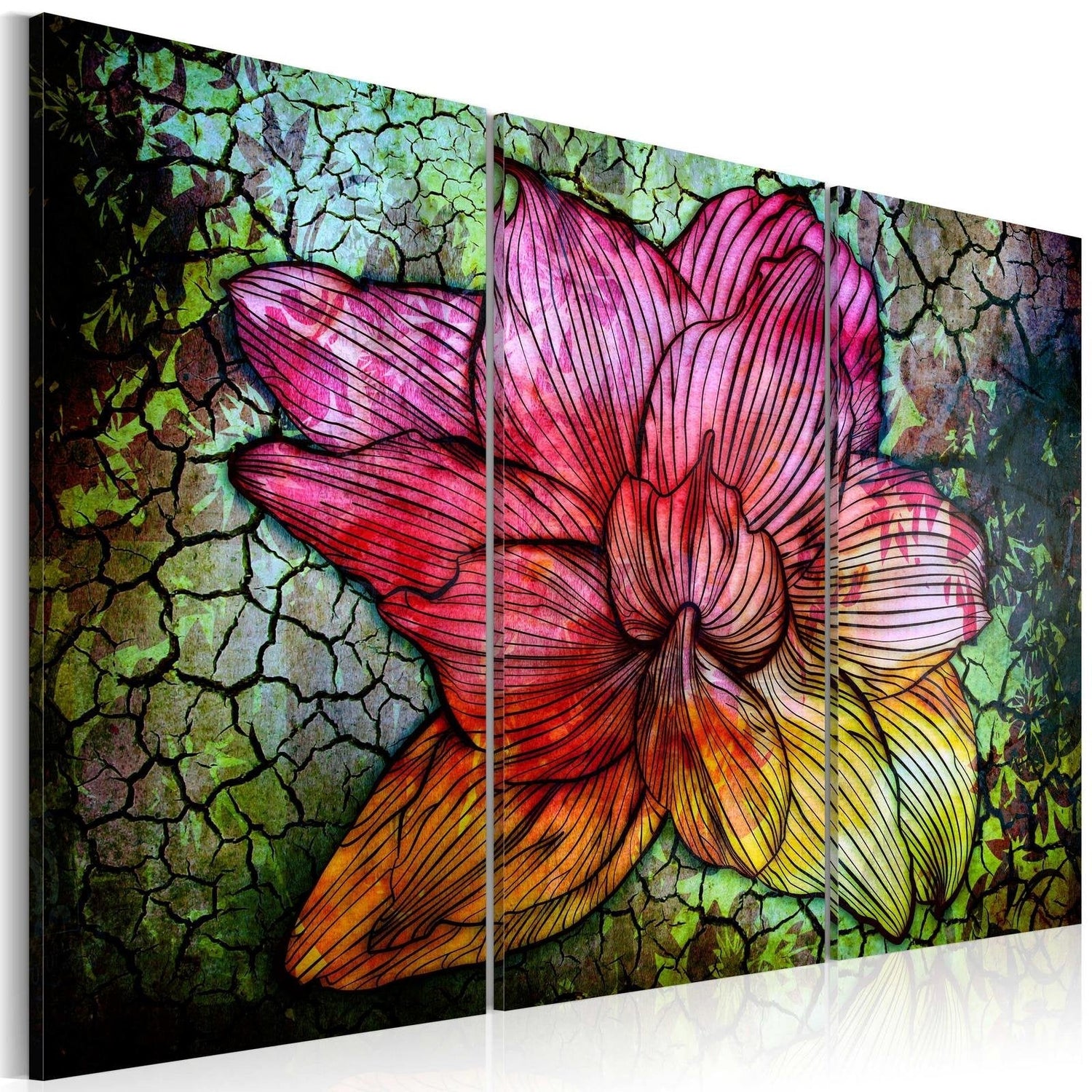 Stretched Canvas Floral Art - A Rainbow Hued Abstract Flower-Tiptophomedecor