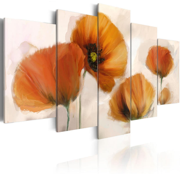 Stretched Canvas Floral Art - Artistic Poppies - 5 Pieces-Tiptophomedecor