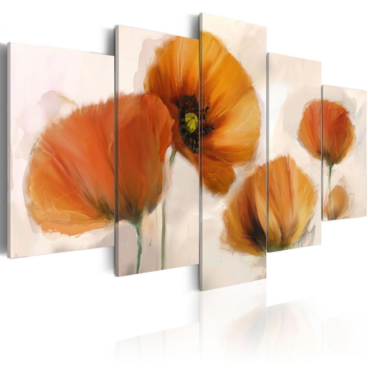 Stretched Canvas Floral Art - Artistic Poppies - 5 Pieces-Tiptophomedecor