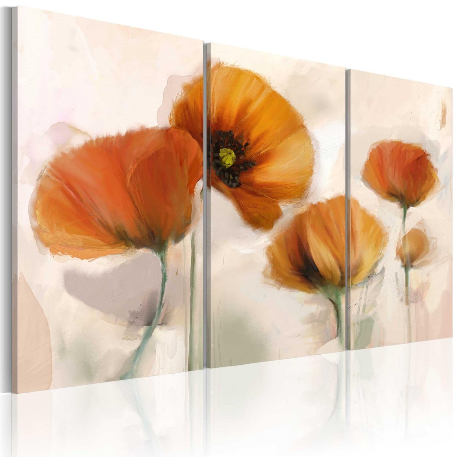 Stretched Canvas Floral Art - Artistic Poppies - Triptych-Tiptophomedecor