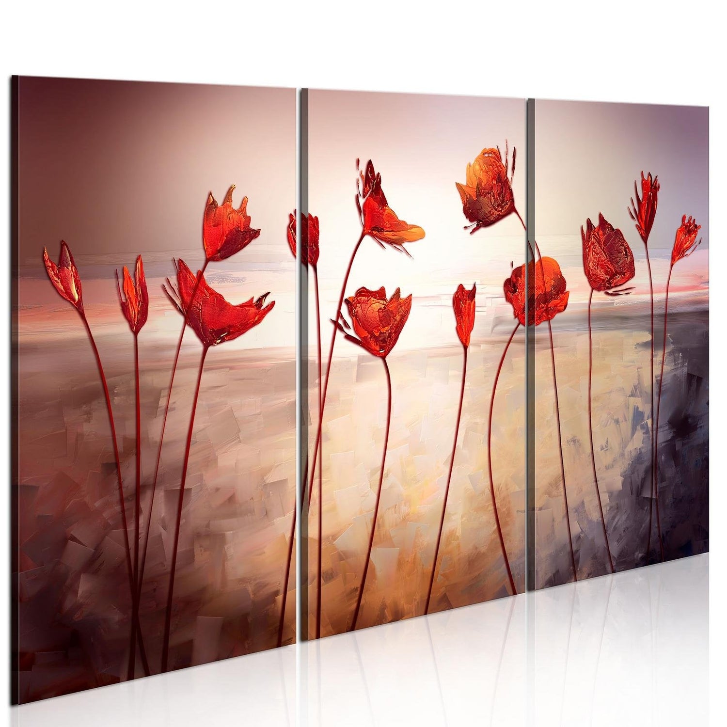Stretched Canvas Floral Art - Bright Red Poppies-Tiptophomedecor