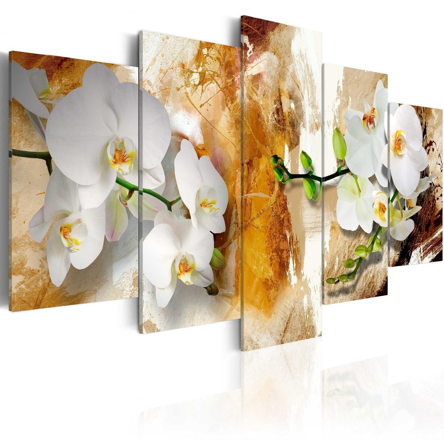 Stretched Canvas Floral Art - Brown Paint And Orchid-Tiptophomedecor