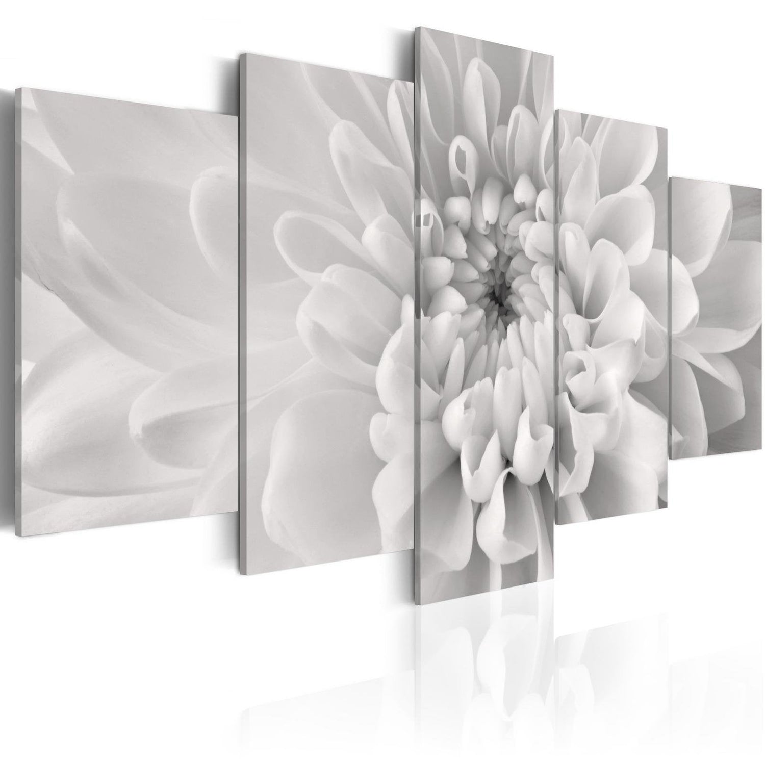 Stretched Canvas Floral Art - Dahlia Flower In Grey Shades-Tiptophomedecor