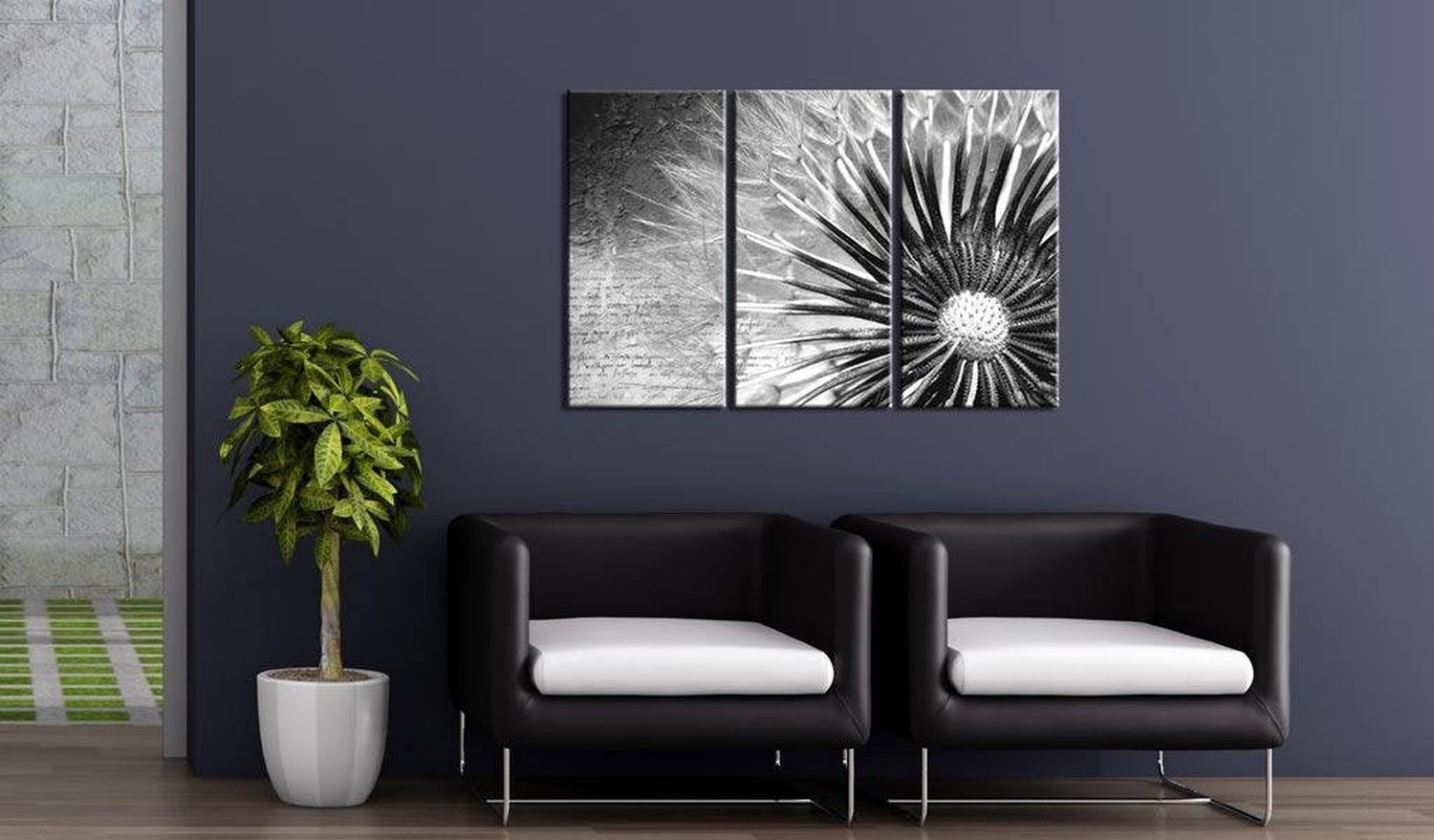 Stretched Canvas Floral Art - Dandelion (Black And White)-Tiptophomedecor
