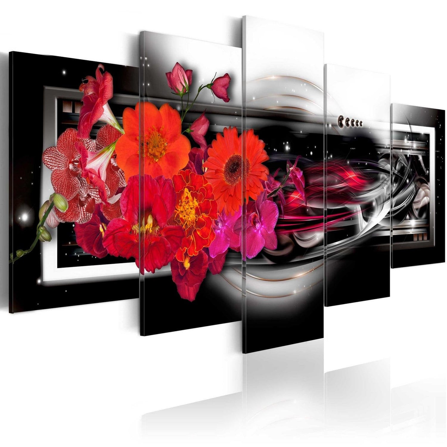 Stretched Canvas Floral Art - Gerberas On Black Background-Tiptophomedecor