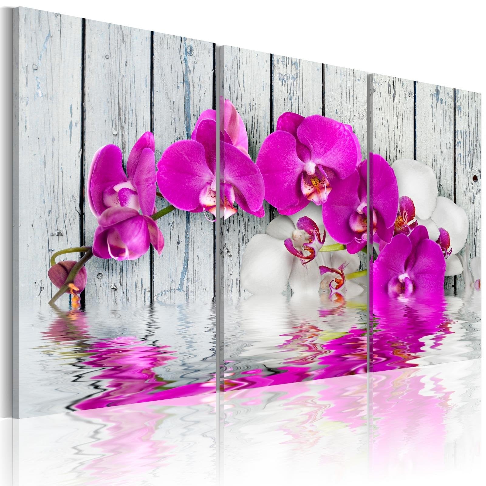 Stretched Canvas Floral Art - Harmony: Orchid - Triptych-Tiptophomedecor