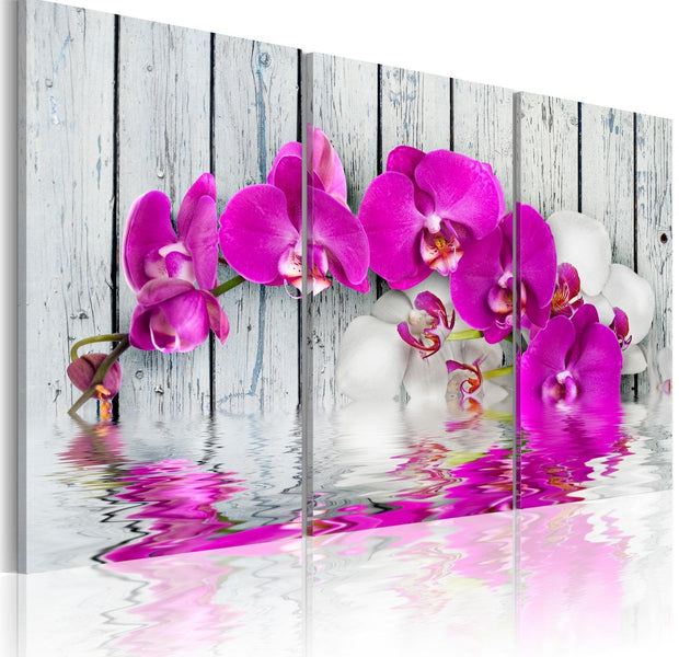 Stretched Canvas Floral Art - Harmony: Orchid - Triptych-Tiptophomedecor