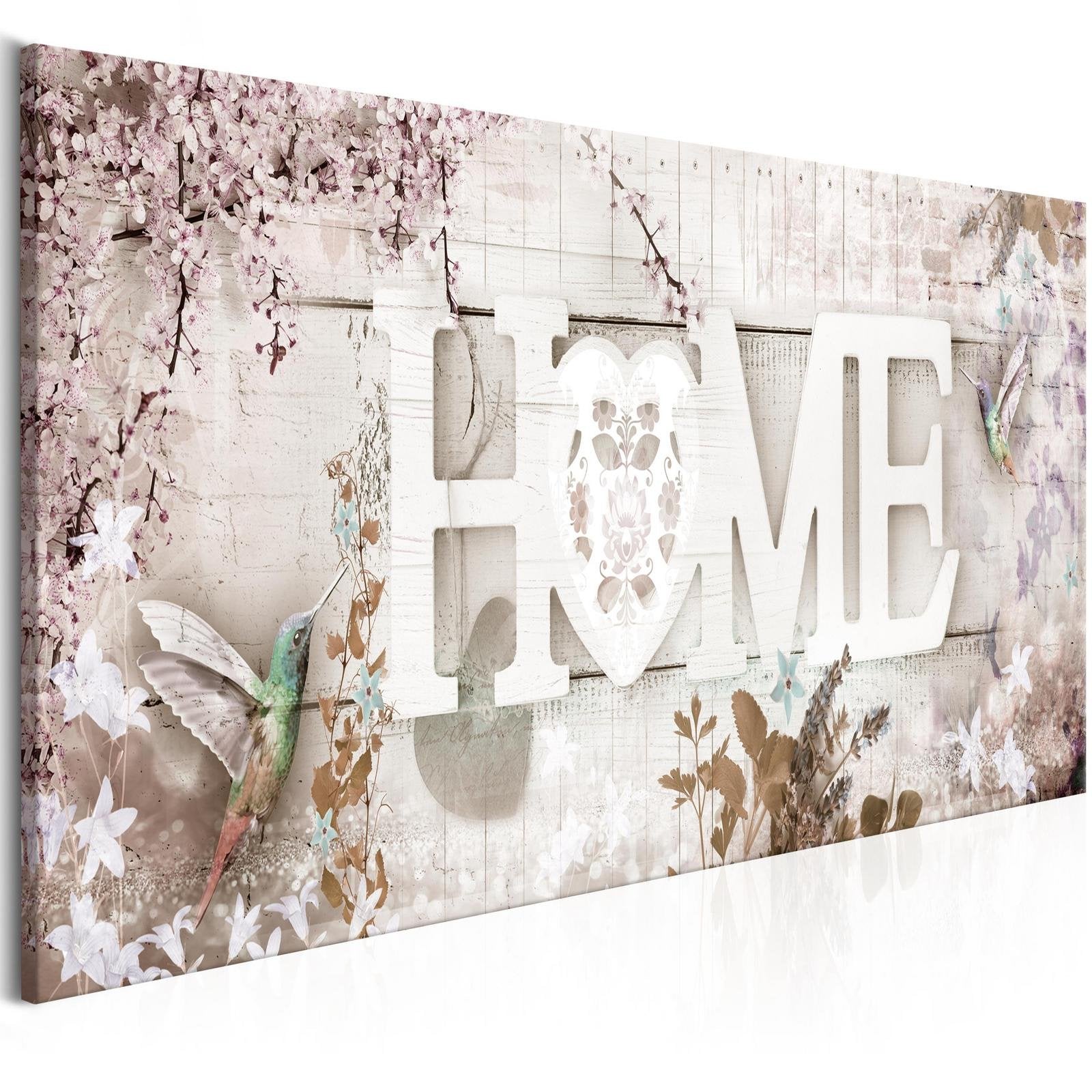 Stretched Canvas Floral Art - Home And Hummingbirds Beige Narrow-Tiptophomedecor
