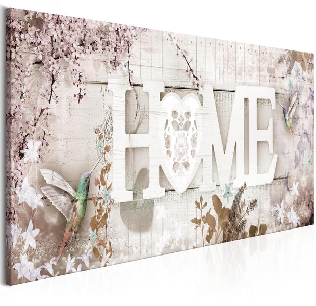 Stretched Canvas Floral Art - Home And Hummingbirds Beige Narrow-Tiptophomedecor