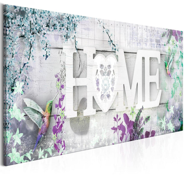 Stretched Canvas Floral Art - Home And Hummingbirds Green Narrow-Tiptophomedecor
