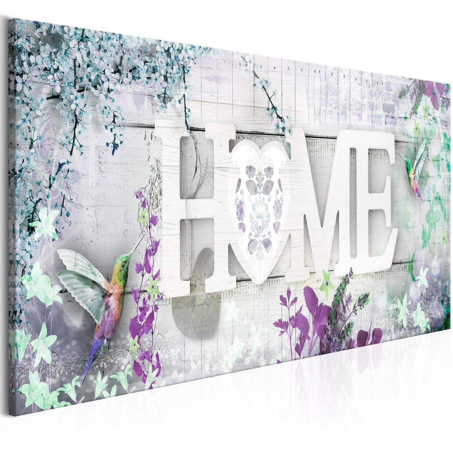 Stretched Canvas Floral Art - Home And Hummingbirds Green Narrow-Tiptophomedecor