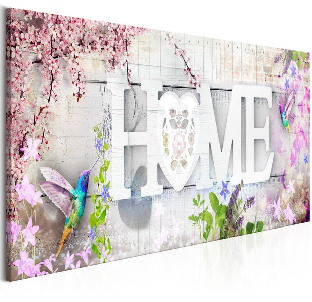 Stretched Canvas Floral Art - Home And Hummingbirds Pink Narrow-Tiptophomedecor