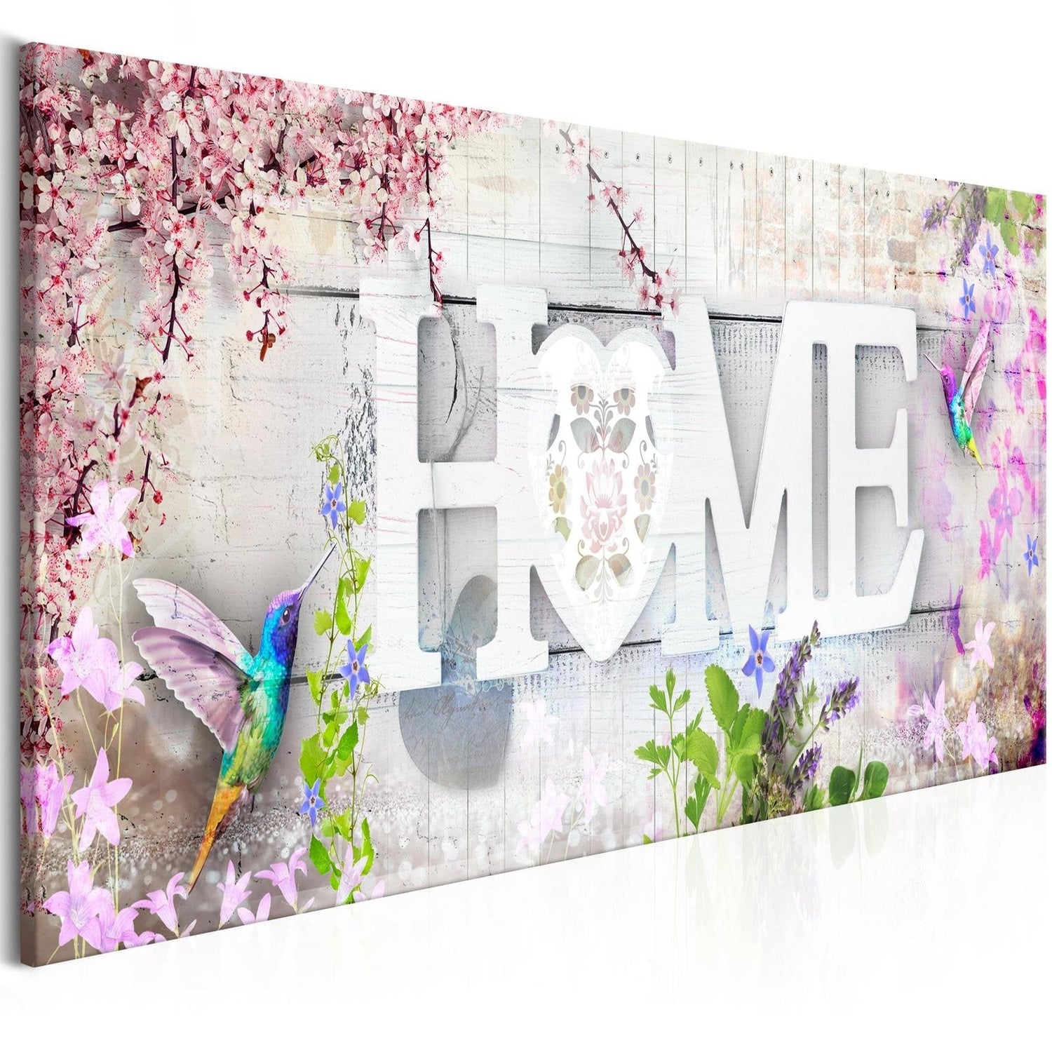 Stretched Canvas Floral Art - Home And Hummingbirds Pink Narrow-Tiptophomedecor