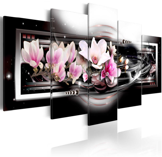 Stretched Canvas Floral Art - Magnolias On A Black Background-Tiptophomedecor