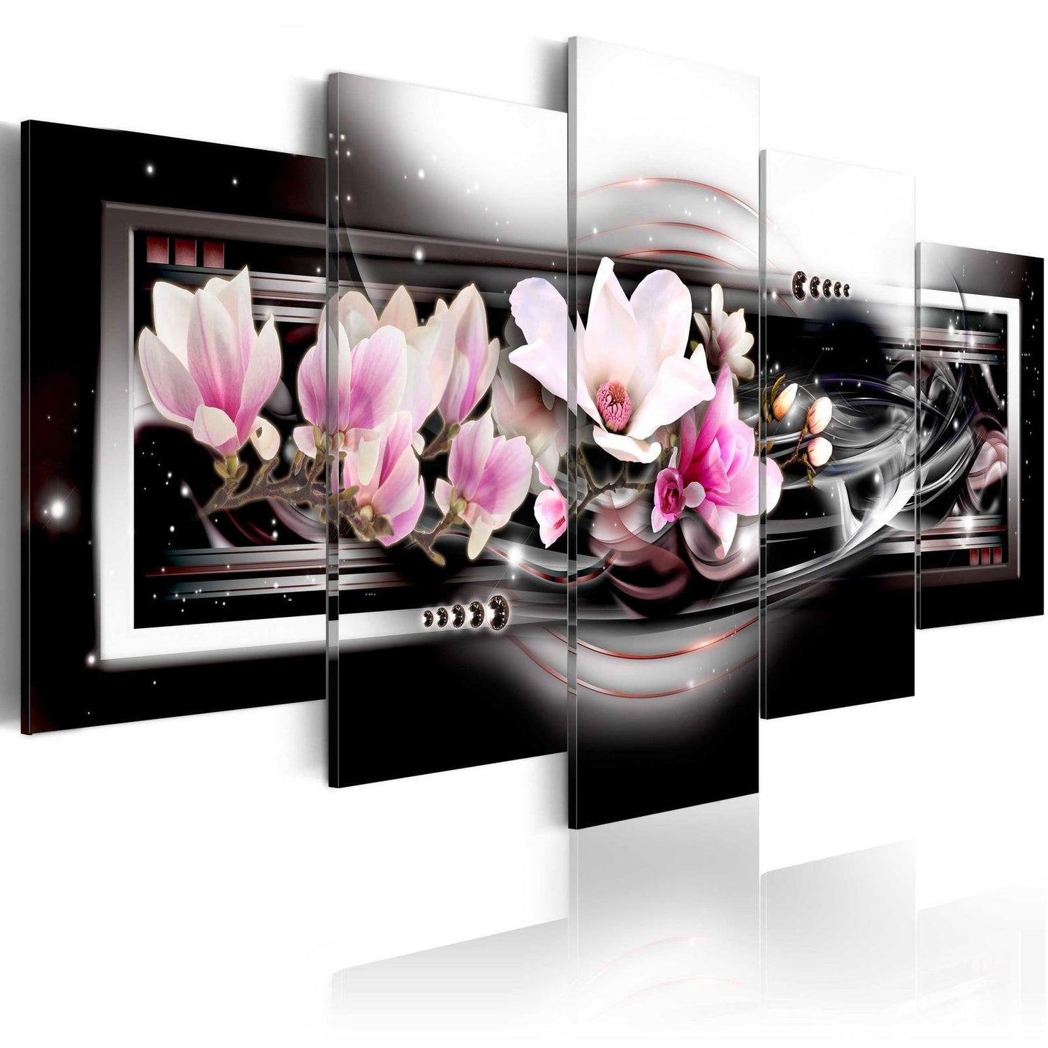Stretched Canvas Floral Art - Magnolias On A Black Background-Tiptophomedecor