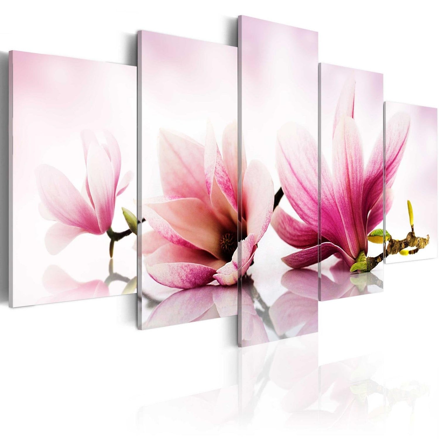 Stretched Canvas Floral Art - Magnolias: Pink Flowers-Tiptophomedecor