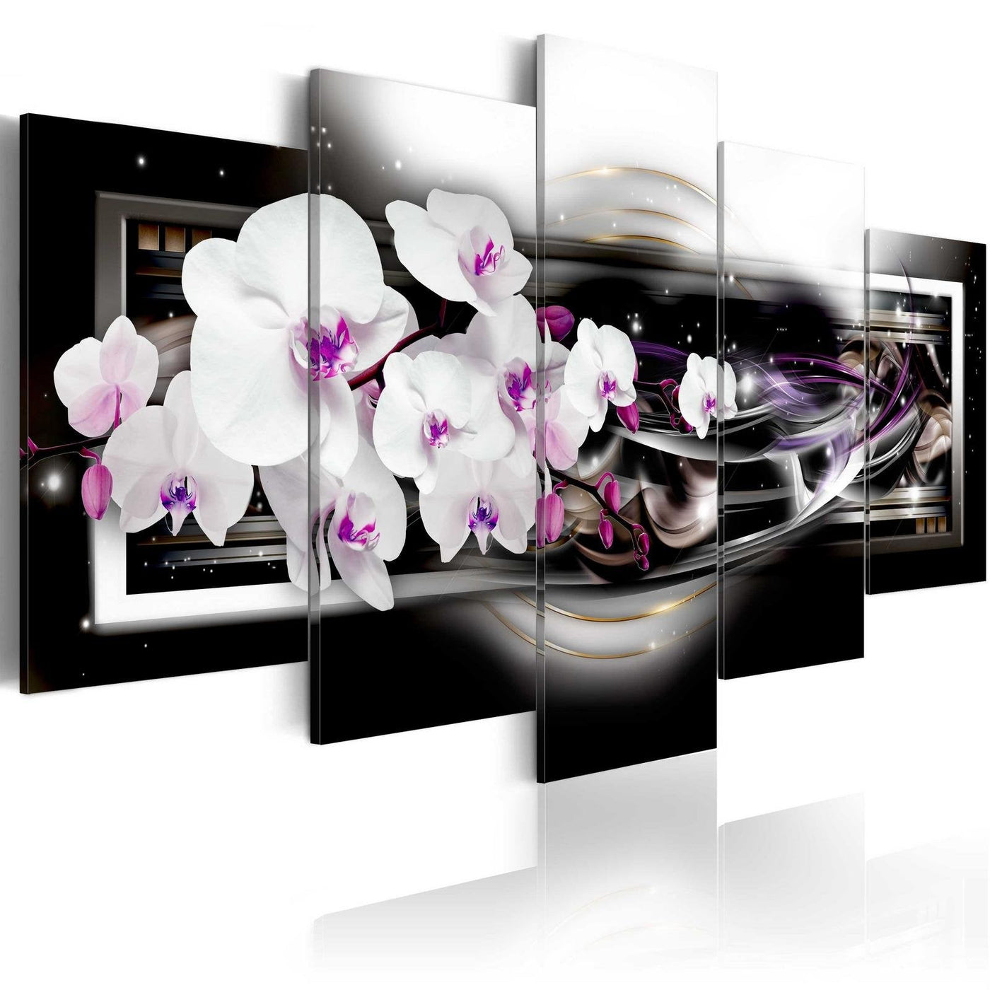 Stretched Canvas Floral Art - Orchids On A Black Background-Tiptophomedecor