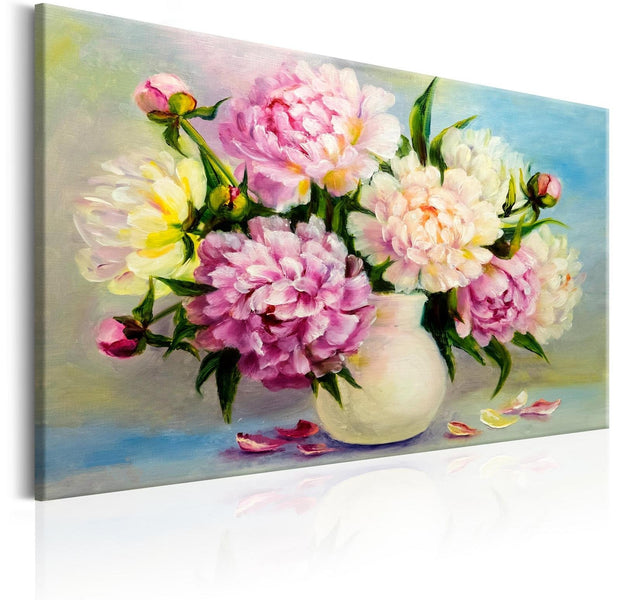 Stretched Canvas Floral Art - Peonies: Bouquet Of Happiness-Tiptophomedecor