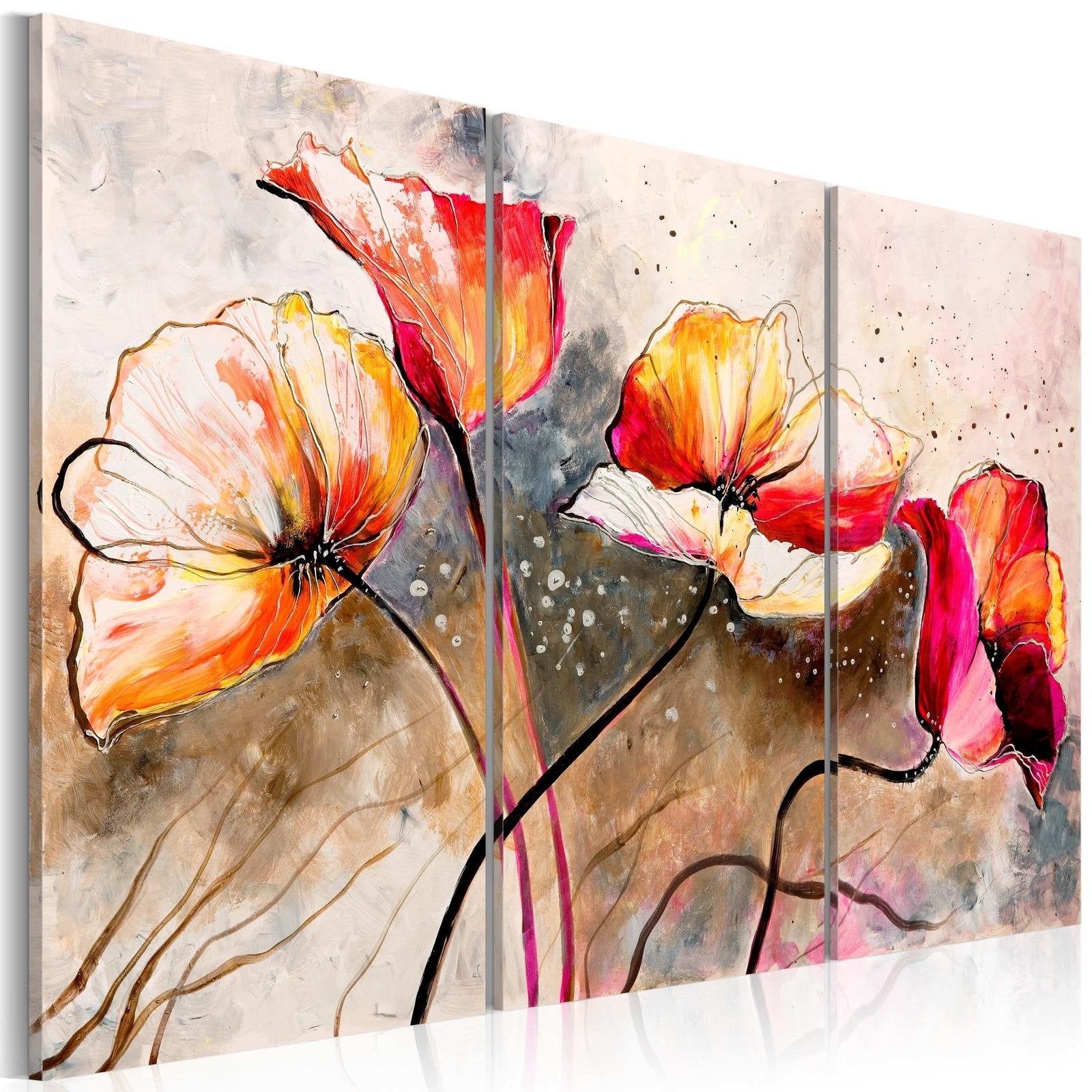 Stretched Canvas Floral Art - Poppies Lashed By The Wind-Tiptophomedecor