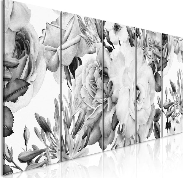 Stretched Canvas Floral Art - Rose Composition Narrow Black And White-Tiptophomedecor